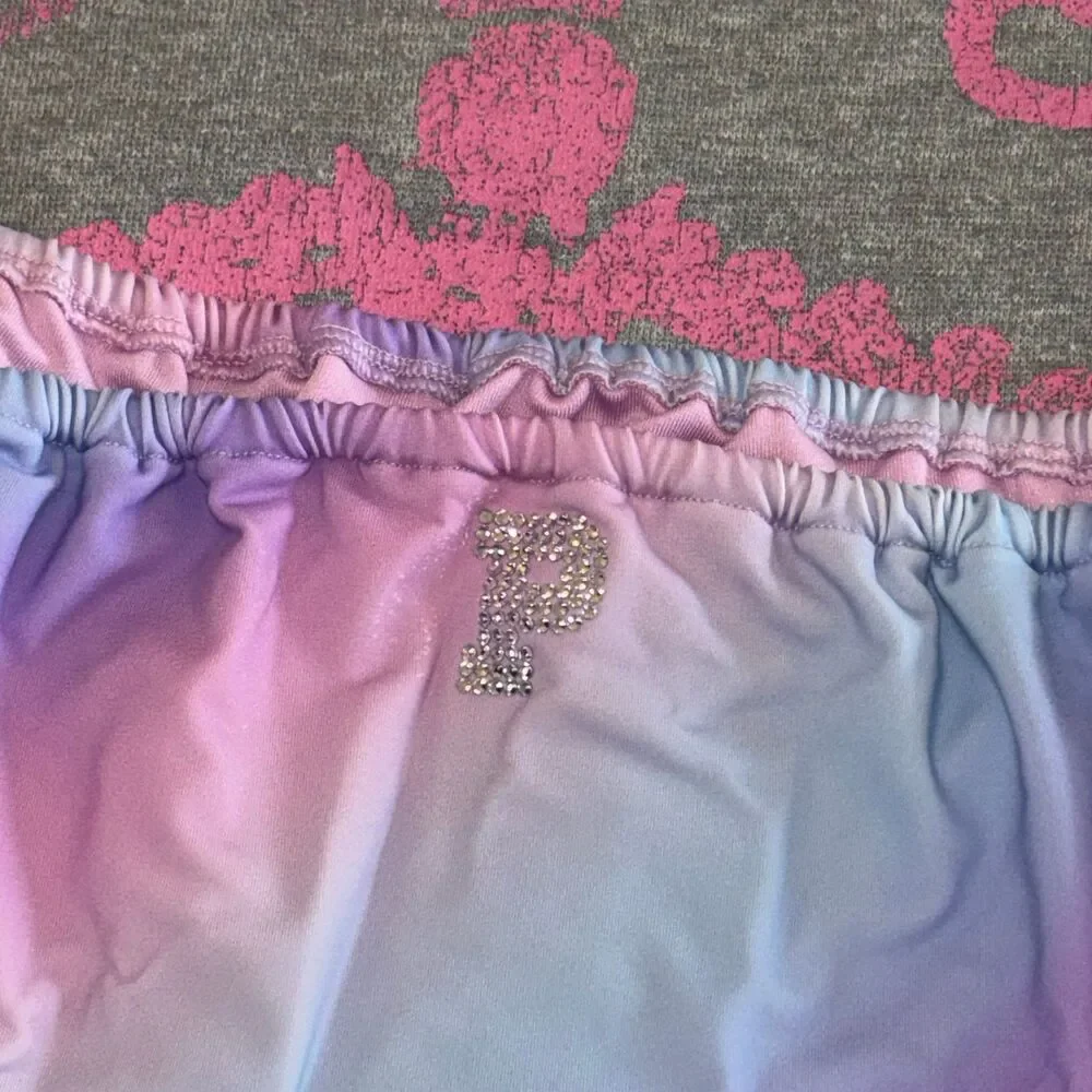 Victorias Secret PINK Rainbow Ombre Cotton Candy Bling String Bikini Set XS